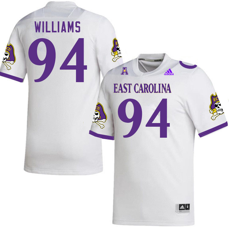 Men #94 Javon Williams ECU Pirates College Football Jerseys Stitched-White